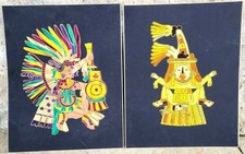 Colorful Mayan Aztec Mexican Folk Art Straw Painting Popote Popotillo Pictures