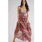 Free People Real Love Strappy Boho Floral Maxi Dress Pink Meadow Combo S