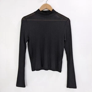 Topshop Size 8 Womens Ribbed Knit Mock Neck Long Sleeve Top In Black - Picture 1 of 6