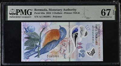 BERMUDA $2 Dollars 2024, P-63a Polymer, Scott / Butterfield, PMG 67 EPQ Gem UNC - Image 1 of 2