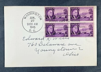 Scott 932 - 1945 3¢  Roosevelt & The White House 4 First Day of Issue Stamps - Image 1 of 2