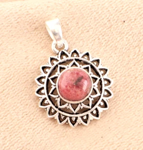 Natural Rhodonite Gemstone 925 Sterling Silver Handmade Jewelry Pendant - Picture 1 of 6
