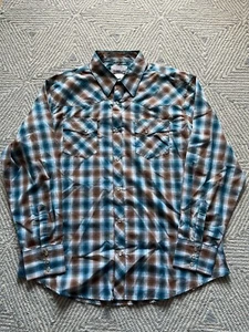 Wrangler Wrancher Long Sleeve Pearl Snap Button Shirt - Green/Brown/White - XL - Picture 1 of 5