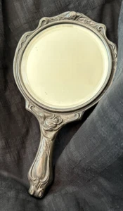 Espejo de tocador rosa antiguo de colección WALLACE Brothers PLATEROS ART NOUVEAU - Imagen 1 de 10