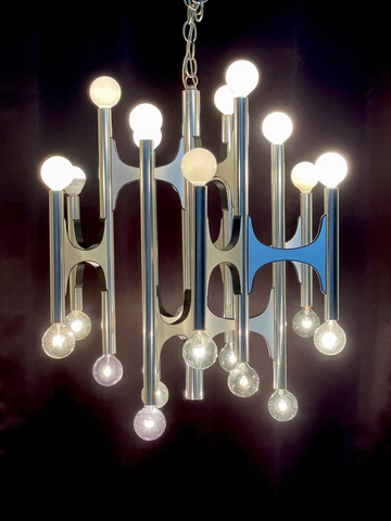 Lightolier Chandelier Gaetano Sciolari Scultura  Mid Century Modern 24 Light Cover