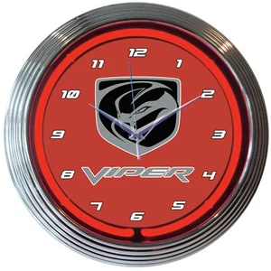 Dodge Viper Logo Red Neon Hanging Red Wall Clock 15" Diameter 8VIPER - Picture 1 of 1