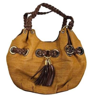 Michael Kors Straw & Braided Drawstring Leather Tote Bag Purse Bag - Image 1 of 4