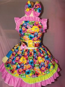 Sesame Street Party Dress and Bow Size 3t RARE NEW Fabric - Picture 1 of 9