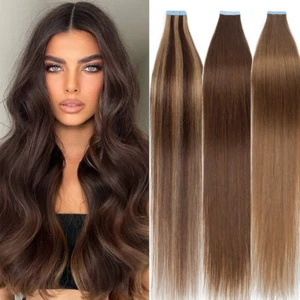 60PCS Tape In Remy Russian Human Hair Extensions Real Long Skin Weft 150g THICK - Picture 1 of 57