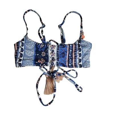 Nuevo top de natación de bikini Minkpink Bounty azul blanco cachemira floral elástico XS Foto 1 de 2