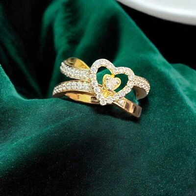 Exquisite 0.72 ctw Round Brilliant Cut Diamonds Two-Heart Rings Set in 14K Gold - Image 1 of 4