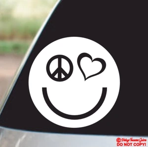PEACE LOVE HAPPINESS Vinyl Decal Sticker Car Truck Rear Window Wall Bumper Heart - Picture 1 of 2