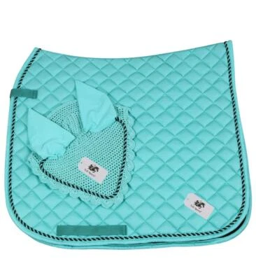 Horse English Dressage Saddle Pad Set Matching Fly Bonnet/Veil Ear Net Cotton - Image 1 of 4