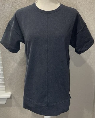 Lululemon Cut Above Tee 女式 4 码 Heathered 海军蓝 Terry 针织上衣 运动休闲 — 第 1/4 张图片