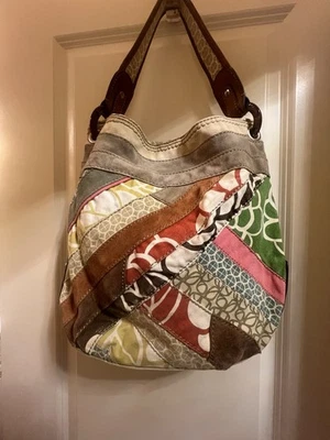 Cartera Hobo Slouch Fossil Cuero Gamuza Lona Retazos ZB2848 ¡con llave! Foto 1 de 4