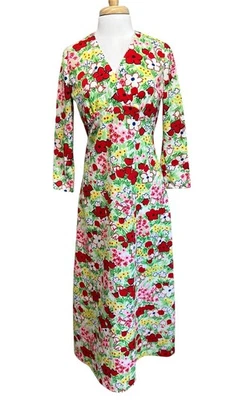 复古 60 年代/70 年代帝国腰部 Ditzy 霓虹花力量女主人长裙 — 第 1/4 张图片