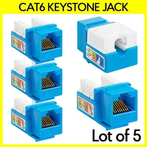 Confezione 5 Connettore Ethernet RJ45 Cat6 Keystone Jack 8P8C 110 Tipo Punchdown Blu - Foto 1 di 6