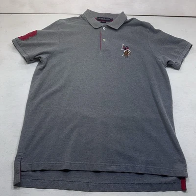 US POLO ASSN Men's Lg Golf Shirt Gray Double Jockey Big Pony 3 Rugby Large - Image 1 of 4