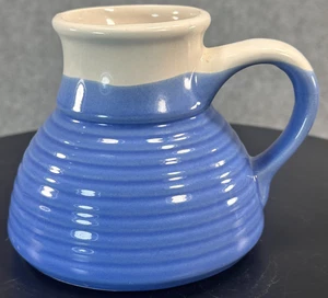 VTG No Spill Blue Pottery Coffee Mug Ceramic No Slip Wide Bottom Travel - Picture 1 of 6