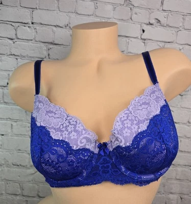 Sutiã semi sexy Y2K Victoria’s Secret Dream Angels 36C roxo azul forrado de renda - Imagem 1 de 4