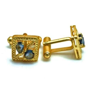 Blue Topaz Gemstone Handmade Man"s Copper Plated Cufflinks Jewelry CF 1079 - Picture 1 of 1