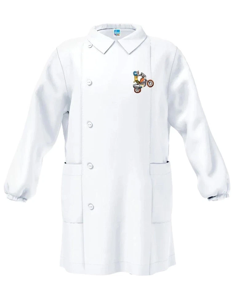 Siggi Grembiule asilo BAMBINO, Colore BIANCO con Ricamo, 2-3-4-5-6 ANNI - Immagine 1 di 4