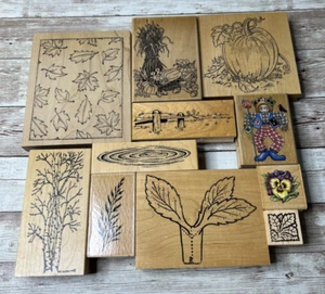 ENORME Lote 11 Sellos de Goma Montados en Madera Naturaleza, Exterior, Calabaza (años 90) De Colección - Imagen 1 de 23