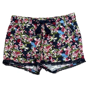 Rewind Linen Blend Shorts Size S Colorful Floral Crochet Trim Pull On Beach - Picture 1 of 16