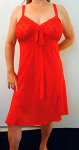 SOLANGE VTG SEXY RED SHEER CHIFFON CHEMISE SATIN RIBBON ACCENT NIGHTGOWN 1X EVC - Picture 1 of 6