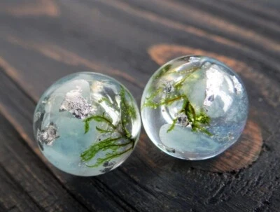 Pendientes Aguamarina Minimalista Tachuelas Resina Musgo Piedra Genuina Pendientes Esterlina Foto 1 de 4