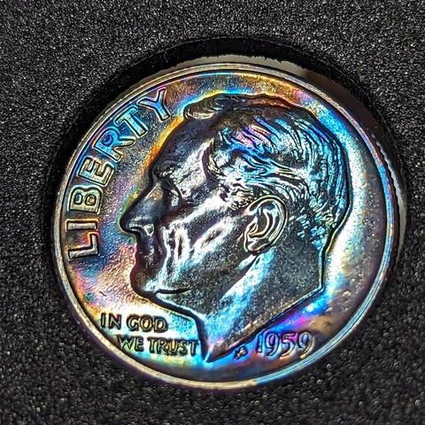 1959 Roosevelt Silver Dime Proof Rainbow Effect Toning Colors Mint Gorgeous 😍 Cover
