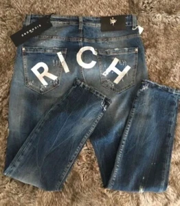 Jeans Slim John Richmond Blu effetto invecchiato - Made In Italy - Foto 1 di 10