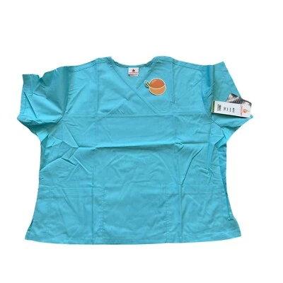 PEACHES Uniforms Womens SCRUB top Sz XXL AQUA Blue 4513 - Front Pockets NEW - Image 1 of 4