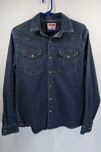 Wrangler Shirt Men M Blue Denim Pearl Snap Western Ranch Casual Cowboy - Picture 1 of 10