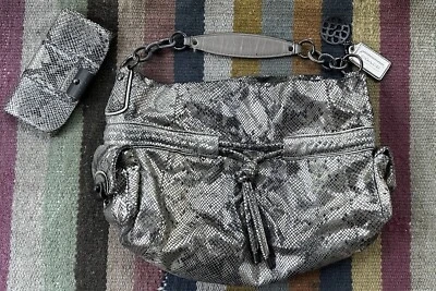 Bolso de Hombro Coach Kristin Lyd Ed Cuero Gris Pitón Hobo 14770 Cartera a Juego Foto 1 de 4