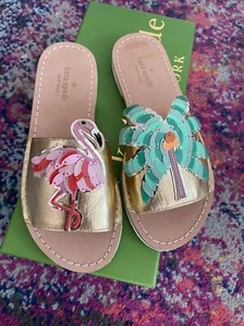 Kate Spade Izele Flamingo and Palm Tree Sandals Slides Size 5 - Picture 1 of 3
