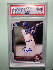 2022 Bowman Chrome RAYNE DONCON 1st Prospect Auto PSA 10 LA DODGERS #CPARD MLB - Foto 1 di 6