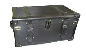 RALPH LAUREN HOME DELEVAN LEATHER & TWILL TRUNK - Picture 1 of 4