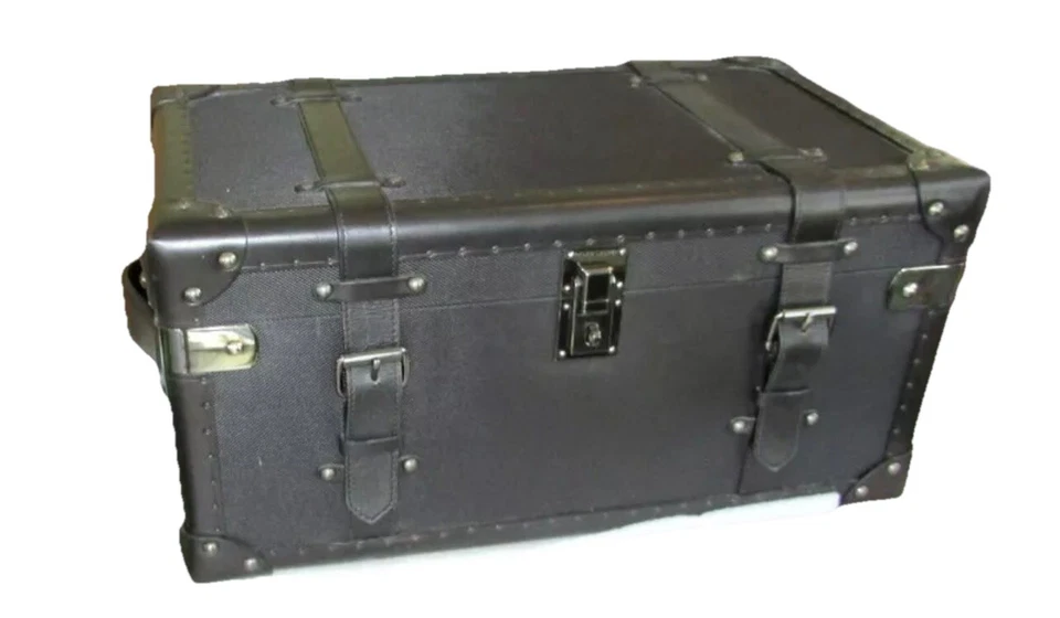 RALPH LAUREN HOME DELEVAN LEATHER & TWILL TRUNK - Image 1 of 4