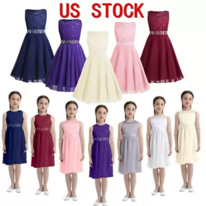 Kids Flower Girl Dress Wedding Party Bridesmaid Gowns Sparkle Sequined Dress - Picture 1 of 96
