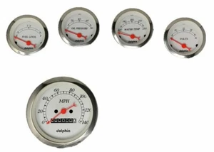 5 Gauge Set Dash Street Rod Hot Rod Universal Mechanical White - Picture 1 of 4