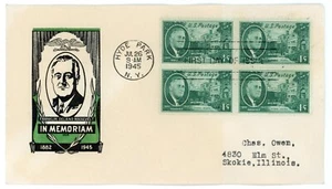 1945 - Scott #930 - Roosevelt Memoriam First Day Cover FDC - BLOCK OF 4 - Ioor - Picture 1 of 2