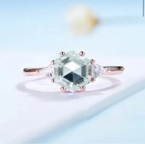 Prasiolite Rose Gold Ring S925 Sz 7 - Picture 1 of 9