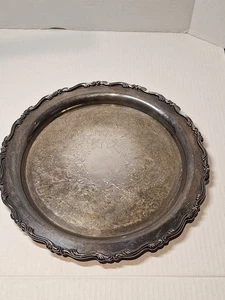 Plato de servir de plata Oneida. Patrón de marca de dos leones. "12"" de diámetro". - Imagen 1 de 3