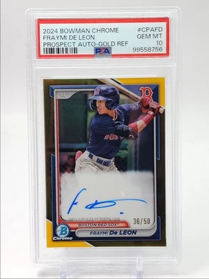 FRAYMI DE LEON 2024 BOWMAN CHROME GOLD REFRACTOR AUTO /50 PSA 10 Q1681 - Image 1 of 2