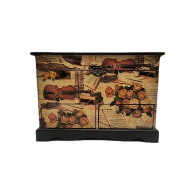 Master Creations Wooden Jewelry Box Violin Roses 2 Drawers Hinged Lid Decoupage - Image 1 of 4