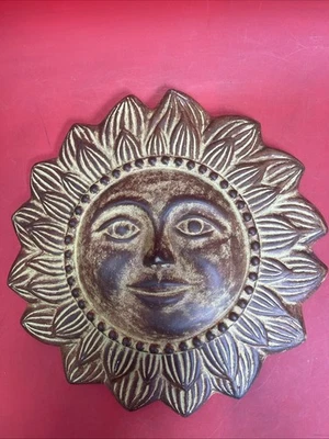 "Arte de pared de cerámica rústico con placa de cara de sol D-14""" Foto 1 de 4