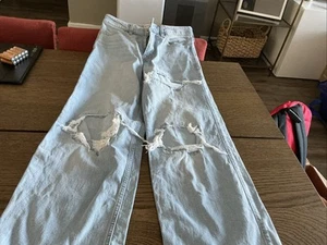 Abercrombie Kids High Rise Wide Leg Jeans Girls 13/14 Destroyed - Picture 1 of 20