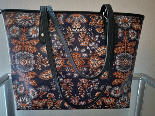 Borsa Coach con zip superiore in pelle e tela rivestita