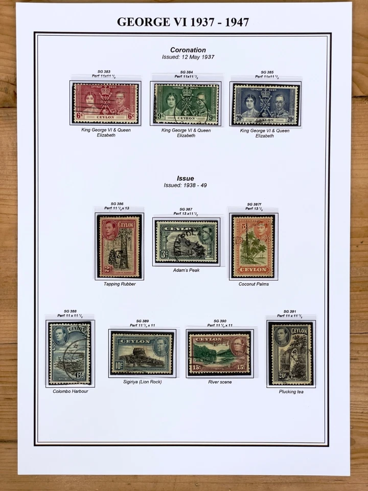 Ceylon 1937-1947 KGVl Used Stamp Full Collection All Perf Variations CV £209.10 - Image 1 of 4